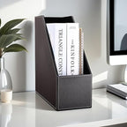 KINGFOM Wooden Leatherette Desktop File Folder Organizer and Document File - Image 2