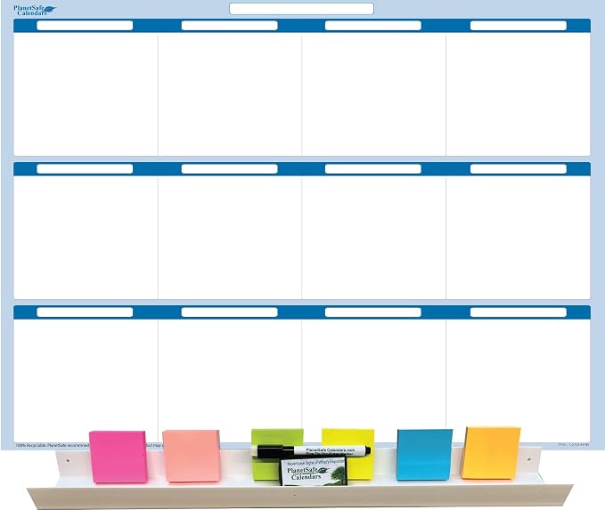 Sky Blue 12 Section Task, Objective and Goals Planning System Horizontal 18" by PlanetSafeCalendars