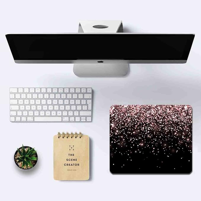 IMAYONDIA Mouse Pad, Rose Gold Glitter Black Mouse Pad, Non-Slip Rubber Base - Image 6