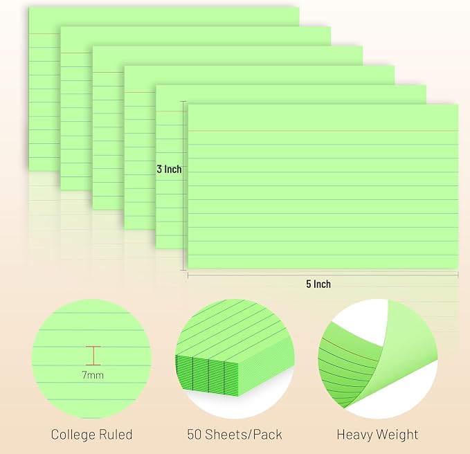 300 Count Index Cards 3 x 5 Inch Ruled Green Index Cards, Flash Cards College - Image 2