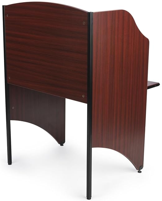 Displays2go Study Cubicle, Keyboard Tray, Steel Legs, Melamine Top – Mahogany - Image 3