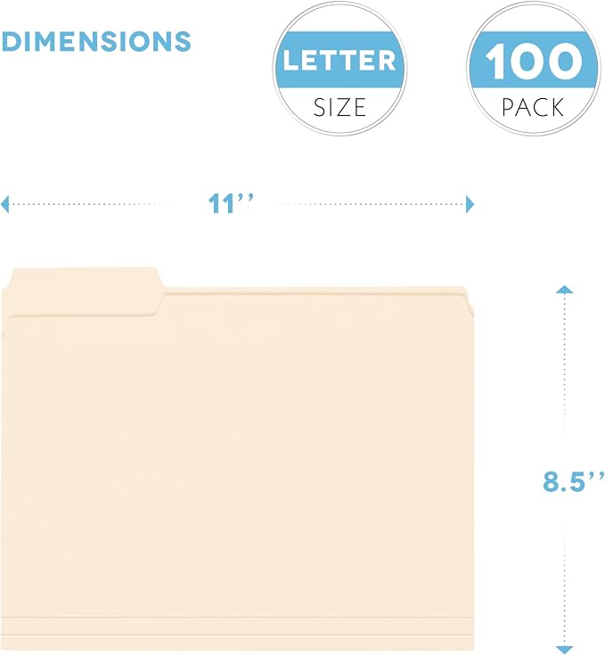 Manila Folders 8.5 x 11, Letter Size 100-Pack - Image 3