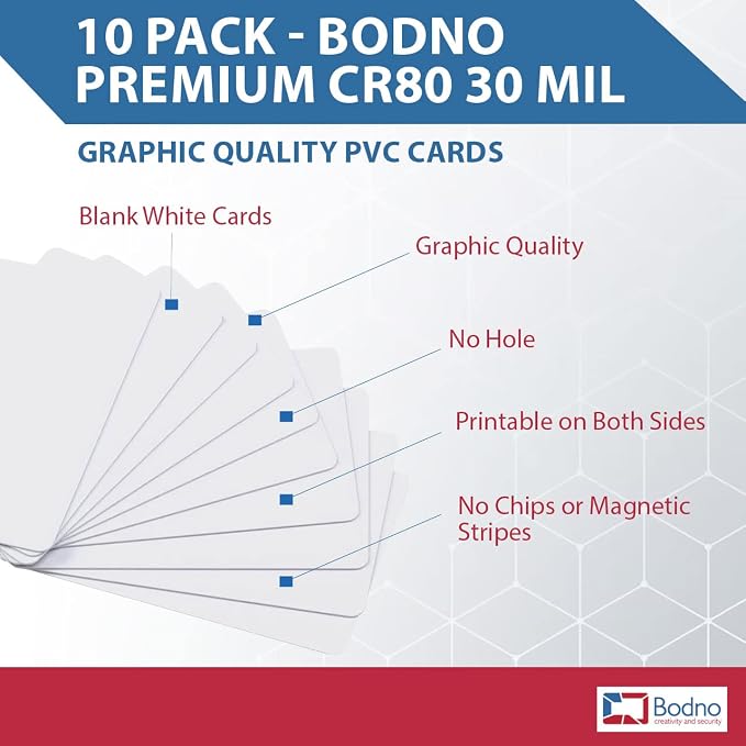 10 Pack - Bodno Premium CR80 30 Mil Graphic Quality PVC Cards - Image 2