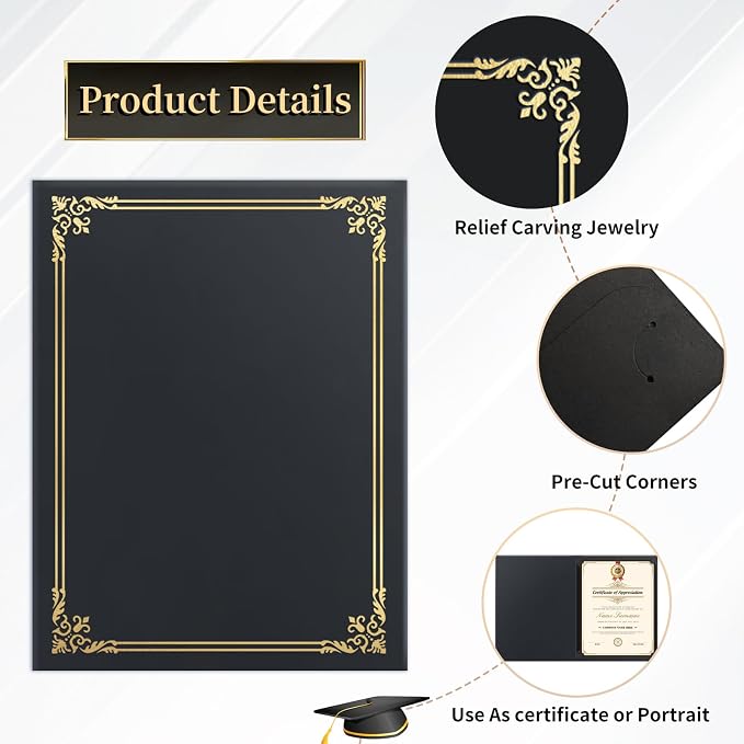 12 Packs Certificate Covers, Certificate Holders Gold Foil Border, - Image 3