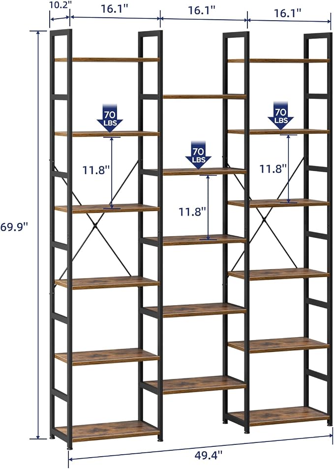 NUMENN 6-Tier Bookshelf Triple Column Bookcase - Image 2