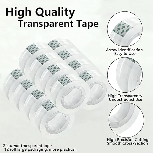Zizlurnar 12 Rolls Transparent Tape Refills Rolls, 1 in Core，3/4 x 1000 in，Gift - Image 3