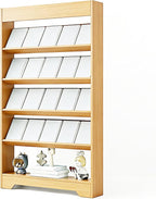 LHIUGE 5-Layer Brochure Display Rack, Freestanding Wooden Magazine Rack by LHIUGE