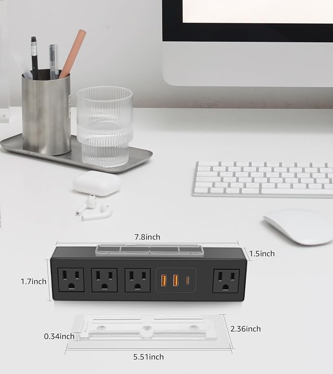 Under Desk Power Strip with 3M Adhesive, Removable Under Desktop Mount Plug - Image 4