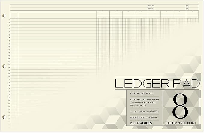 BookFactory Ledger Pad/Large 8 Column Accounting Ledger Columnar Pads by BookFactory