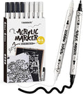 TRANSON 4 Black and 4 White Paint Markers Bold and Fine Dual-tip Acrylic Paint by Transon