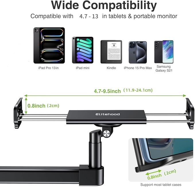 elitehood 28in Long Arm iPad Desk Mount, Heavy Duty Aluminum Tablet Arm Mount - Image 8