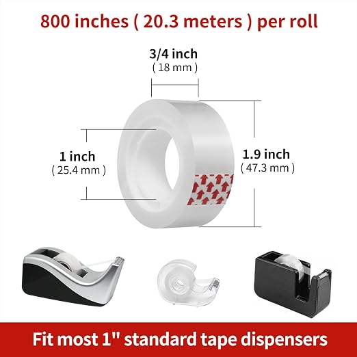Turxayox 48 Rolls Transparent Tape Refills, 3/4 x 800 Inches, Glossy Gift - Image 2