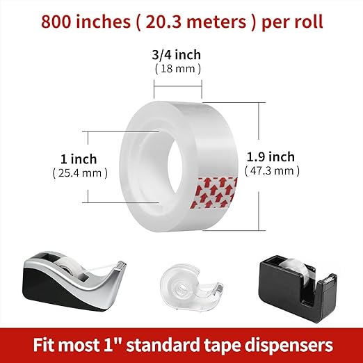 Turxayox 72 Rolls Transparent Tape Refills, 3/4 x 800 Inches, Glossy Gift - Image 2