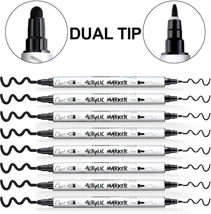 TRANSON 8 Pack Black Bold and Fine Dual-tip Acrylic Paint Marker - Image 4