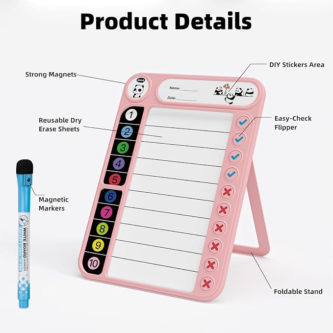 Magnetic Chore Chart for Kids, ADHD Task Tracker Easy-Check Routine Dry Erase - Image 3