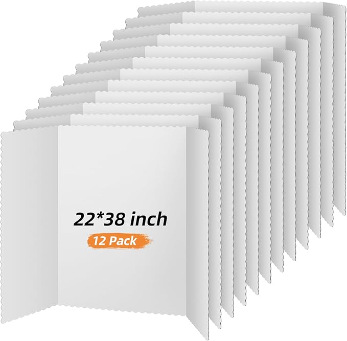 Henoyso 12 Pcs 22 x 38 Inch White Trifold Poster Board Large Tri Fold by Henoyso