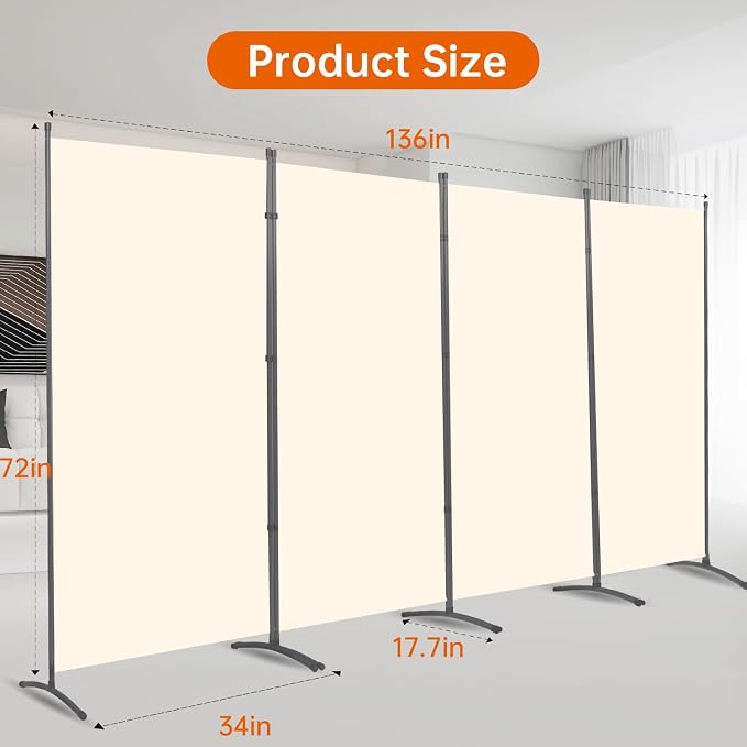 Room Divider 6FT Folding Privacy Screens, 4 Panel Partition Room Dividers - Image 6
