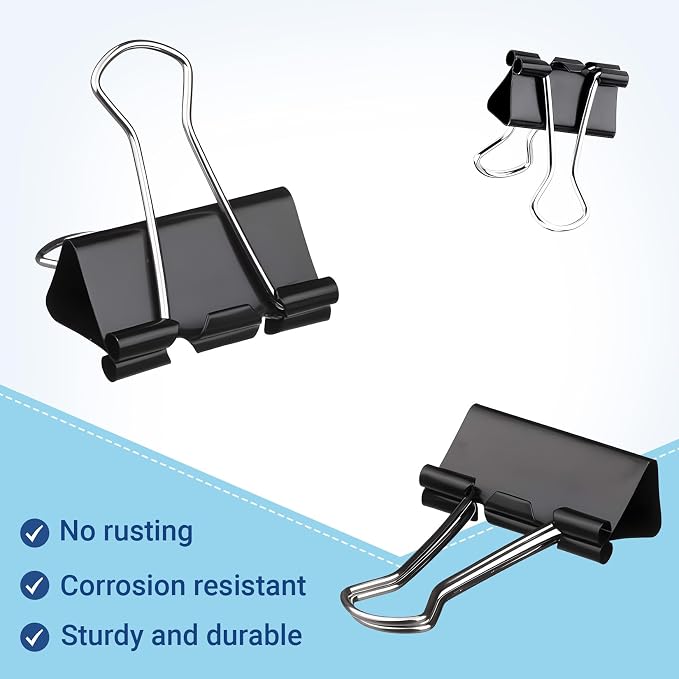 208 PCS Binder Clips Assorted Sizes – 0.6"-2" Black Metal Paper Clamps - Image 2