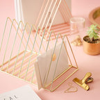 Sooyee 9 Slot Rose Gold Magazine Holder, Desktop File Sorter Organizer Triangle - Image 6