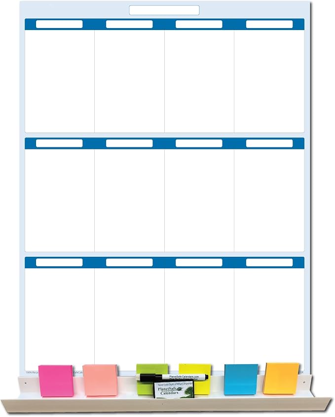 Sky Blue 12 Section Task, Objective and Goals Planning System Vertical 24" Tall by PlanetSafeCalendars