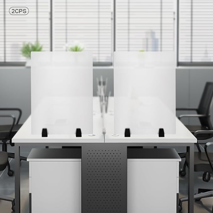 2 Packs Dual Frosted Plexiglass Desk Privacy Panels, 24 x 18 Inch Acrylic - Image 2