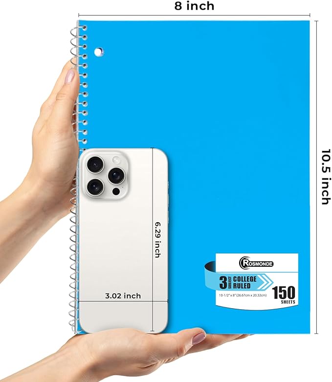 Rosmonde 3 Subject Notebook College Ruled, 12 Pack, 150 Sheets, No-Bleed Paper - Image 4