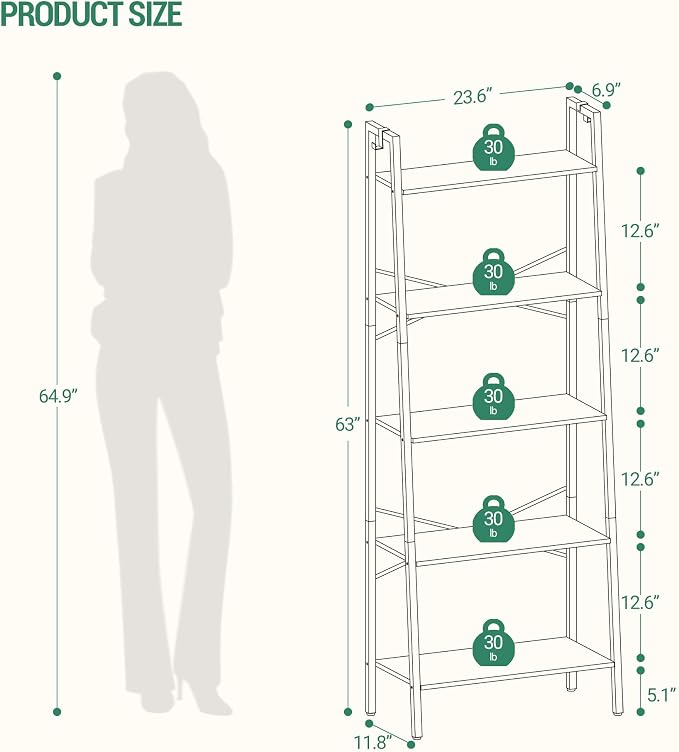 Hzuaneri Ladder Shelf, Bookshelf Bookcase, Freestanding Corner Storage Shelve - Image 2