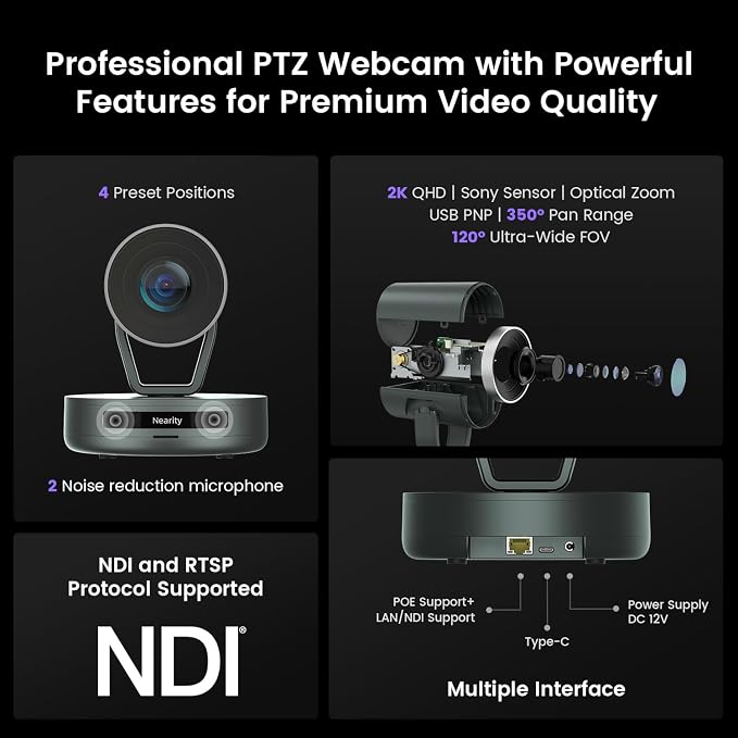 NEARITY Conference Room Camera System, 10X Hybrid Zoom Camera, Noise Reduction - Image 3