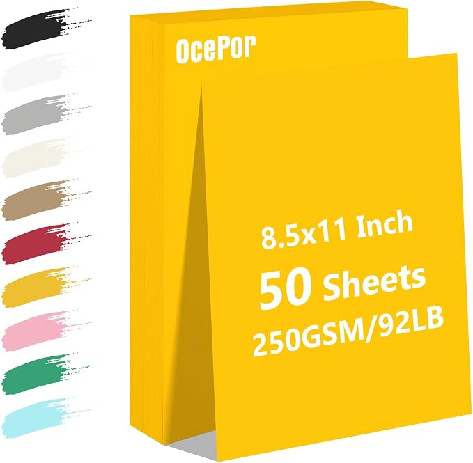 OcePor 50 Sheets Yellow Cardstock Paper, Colored Printer Paper 8.5 x 11 by OcePor