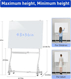 Mobile Glass Whiteboard, 48 x 36 inch Glass Board/w Height Adjustable, Large - Image 3