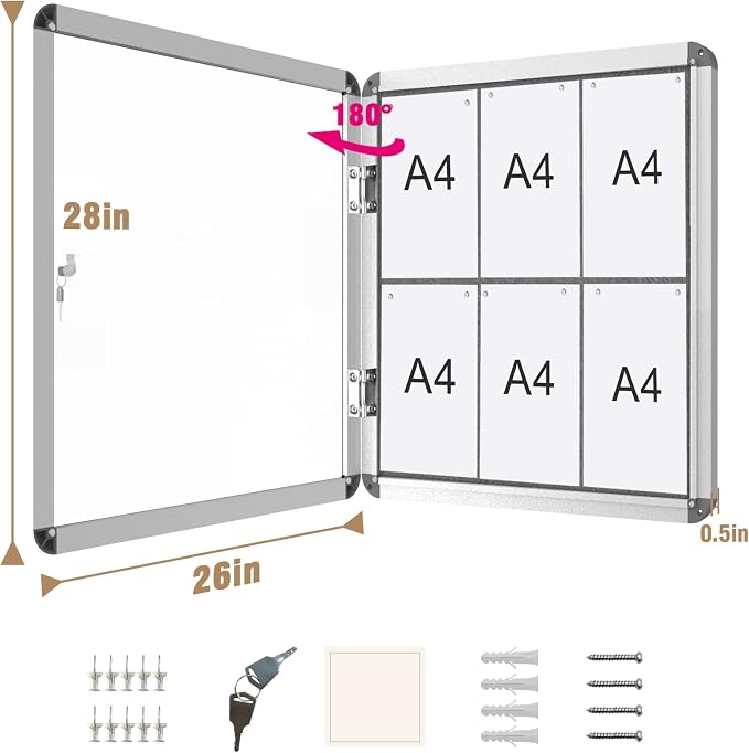 Mifuro 28"x26" Enclosed Bulletin Board, Lockable Weather-Resistant Aluminum - Image 5