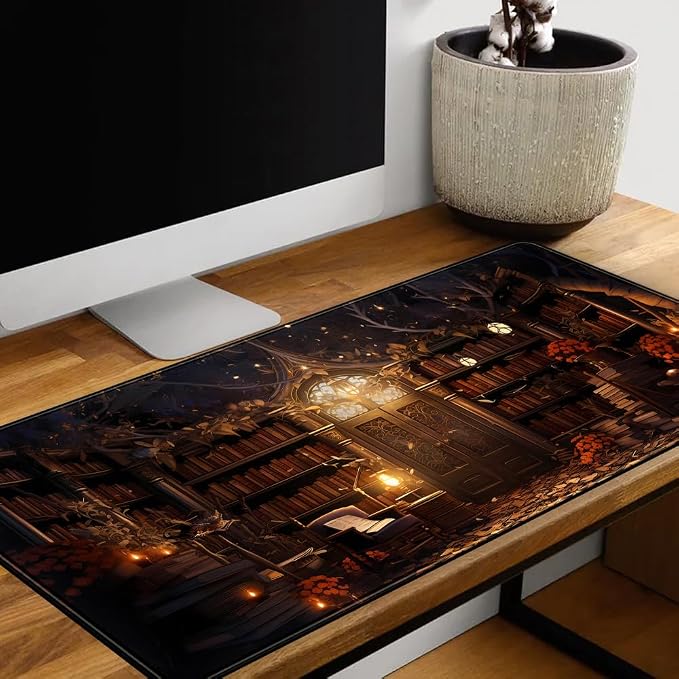 Medieval Bookshelf Desk Pad Mat Vintage Gothic Bookcase Bookshelf Deskpad Large - Image 5