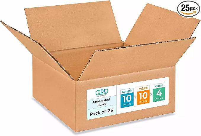 Medium Moving & Shipping Boxes 10"L x 10"W x 4"H by IDLPackaging