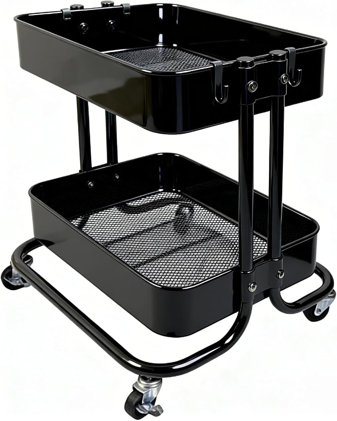 LiWNYRK 2 Tier Cart with Wheels Heavy Duty Metal Rolling Storage Cart by LIWNYRK