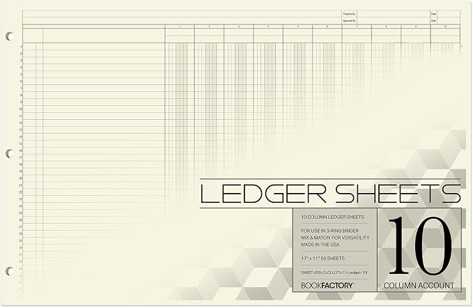 BookFactory Ledger Sheets/Large 10 Column Accounting Ledger Columnar Loose Leaf by BookFactory