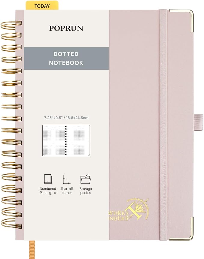 POPRUN Spiral Bullet Dotted Journal Notebook, 7-1/4" x 9-1/2" by POPRUN