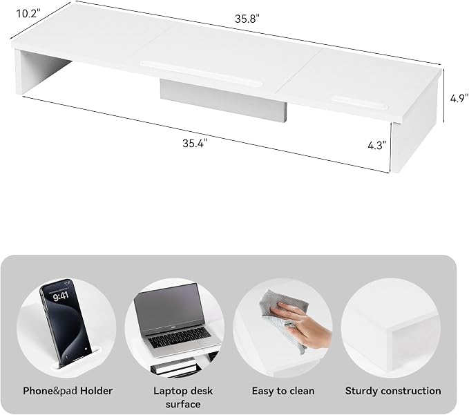 Dual Monitor Stand Riser with Phone Tablet Holder, 35.8in Large Monitor Stand - Image 2