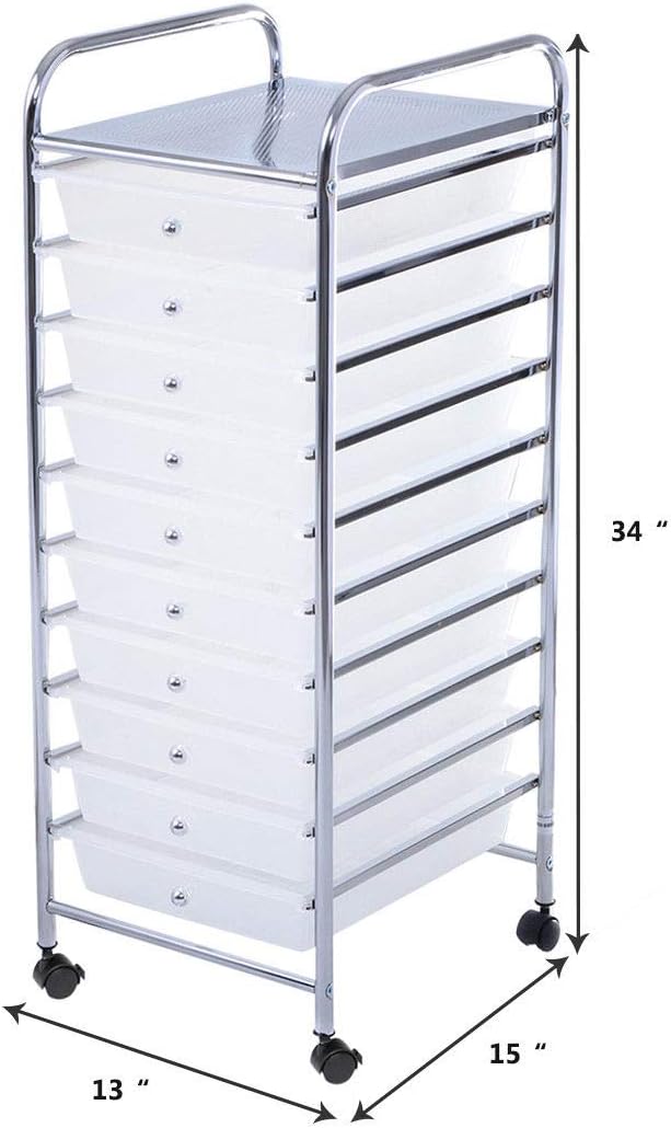 Giantex 10 Drawer Rolling Storage Cart Scrapbook Paper Office School Organizer - Image 3