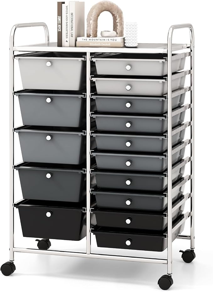 COSTWAY 15 Drawers Storage Cart, Mobile Tools Scrapbook Paper Organizer Cart by COSTWAY