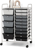 COSTWAY 15 Drawers Storage Cart, Mobile Tools Scrapbook Paper Organizer Cart by COSTWAY