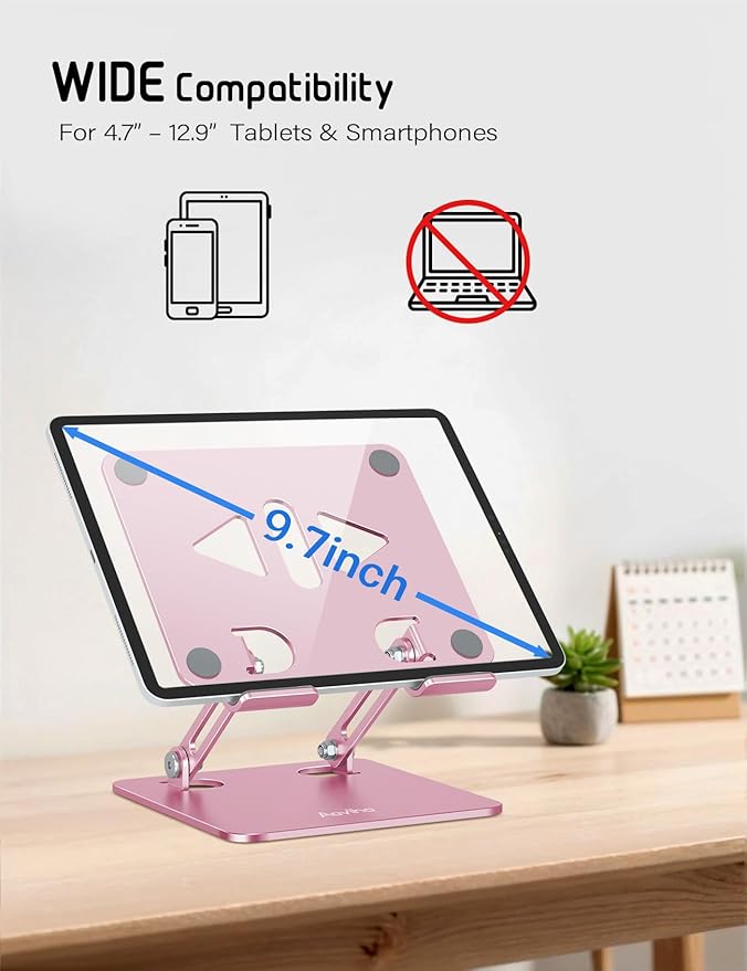 Aoviho Tablet Stand Holder for Desk, Adjustable Desktop Tablet Holder, Foldable - Image 3