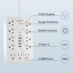 JouleLoom 15 FT Flat Plug Surge Protector Power Strip, 11 Multiple AC Outlets - Image 3