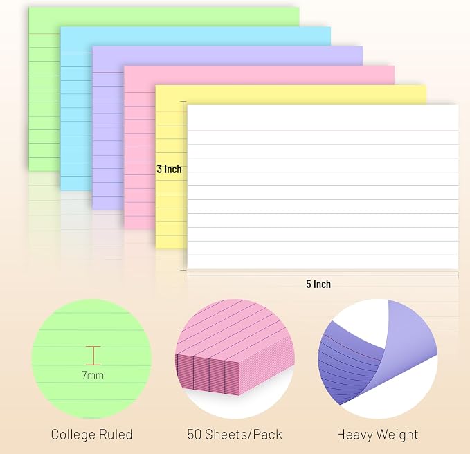 300 Count Colored Index Cards 3 x 5 Inch Ruled Index Cards, Flash Cards College - Image 2