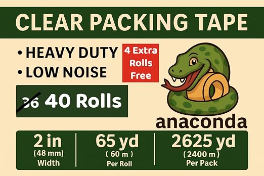 AnacondaGrip 40 Rolls Clear Packing Tape – Heavy Duty 2” Wide x 65 Yards per - Image 5