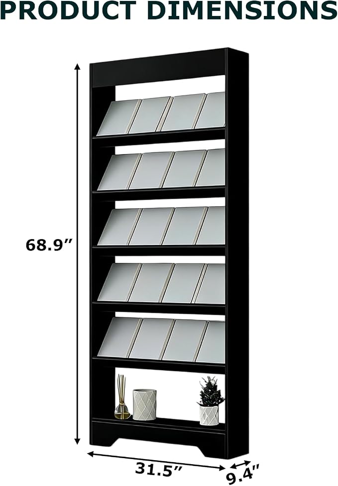 LHIUGE 6-Layer Brochure Display Rack, Freestanding Wooden Magazine Rack - Image 2