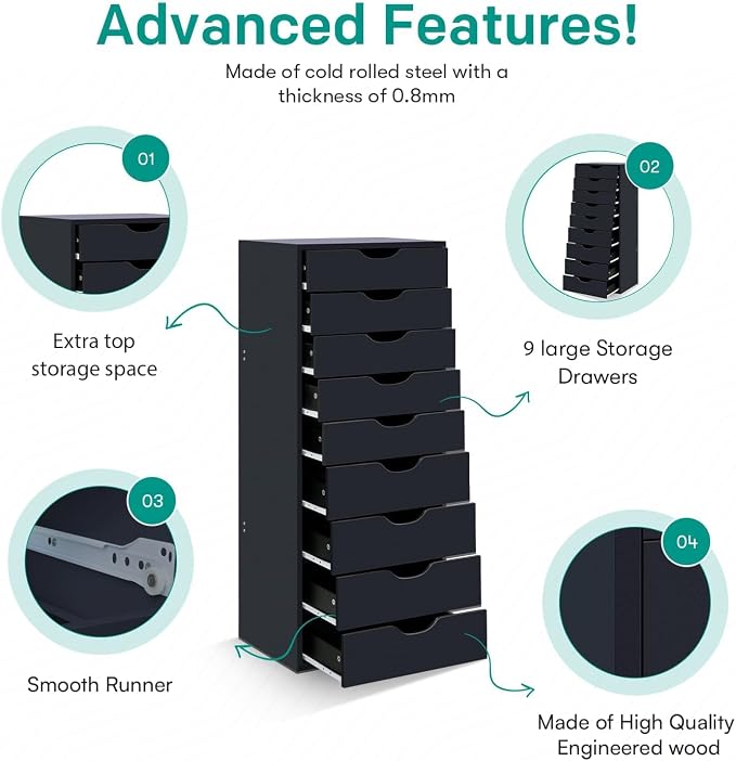 Naomi Home Bianca 9-Drawer Craft & Office Storage Cabinet, Ample Space in - Image 3