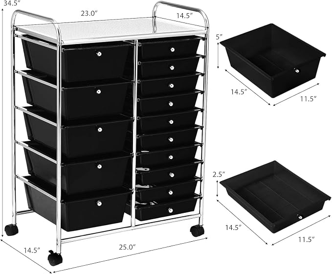 LDAILY 15 Drawer Rolling Storage Cart, Rolling Cart - Image 3