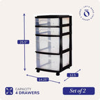 HOMZ 2-Pack Drawer Tower, 4-Tier Clear Plastic Storage Organizer Cart, and - Image 3