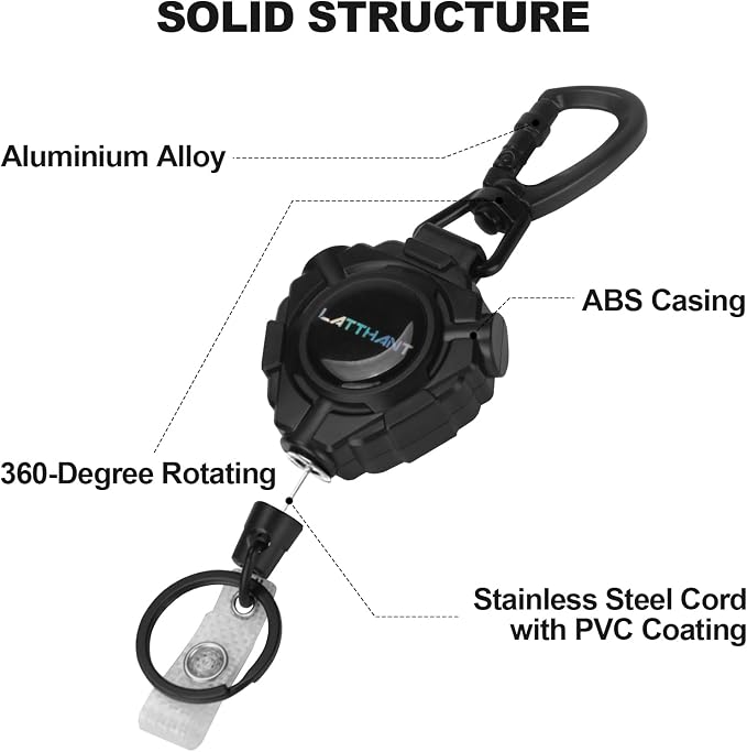 LATTHANT Badge Holder Retractable Clip, Heavy Duty Retractable Keychain - Image 3