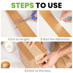 ADHES Water Activated Tape 2" x 55yds, 3 Rolls, Reinforced Kraft Gummed Paper - Image 6